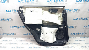 Door trim card rear right Infiniti JX35 QX60 16-20 black with black insert leather, armrest leather, molding under wood gloss, dent on leather