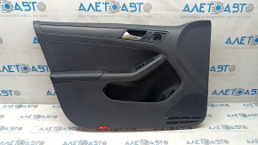 Door trim card front left VW Jetta 11-18 USA black with black insert plastic, armrest leather, molding black structure,