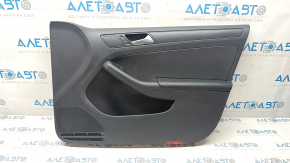 Door trim card front right VW Jetta 11-18 USA black with black insert plastic, armrest leather, molding black structure