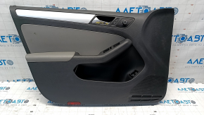 Door trim card front left VW Jetta 11-18 USA black plastic, with gray insert leather, armrest gray leather, with control for cleaning