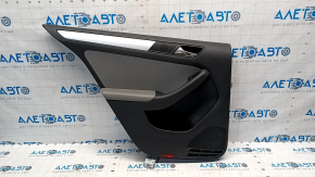 Door trim card rear left VW Jetta 11-18 USA black plastic with gray plastic insert, armrest gray leather, molding gray gloss type 2