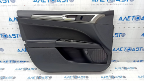 Door trim card front left Ford Fusion mk5 17-20 black with black insert cloth, armrest leather, molding gray structure, scratches