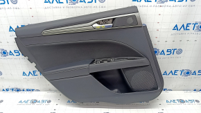Door trim card rear left Ford Fusion mk5 17-20 black with gray insert, cloth, leather armrest, gray molding, scratches, missing plug
