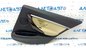 Door trim card rear right BMW 3 F30 12-18 black, wood trim, beige leather insert, with gray molding and backlight, scratches