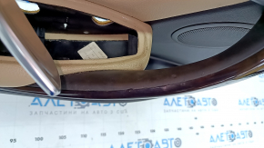 Door trim card front left BMW 3 F30 12-18 black, wood trim, beige leather insert, with gray molding and backlight, handle defect