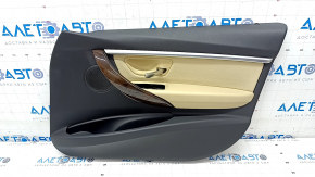 Door trim card front right BMW 3 F30 12-18 black, wood trim, beige leather insert, with gray molding and backlight, scratches
