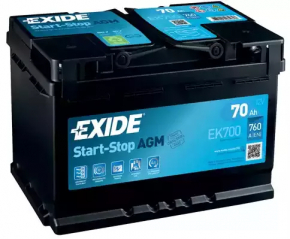 Battery 12v CHEVROLET CAMARO 16- 70Ah 760A Euro AGM +-Reverse EXIDE
