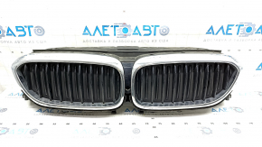 Radiator grill assembly BMW 5 G30 17-20 with radiator deflector blinds, with motor, under camera, chrome, sand