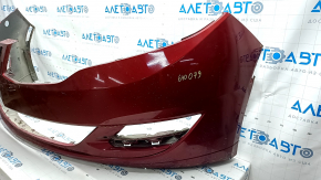 Bare front bumper Lincoln MKZ 13-16 without parking sensors, red, cracks, no fragments, broken fasteners, scratches
