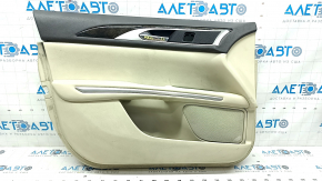 Door trim card front left Lincoln MKZ 13-16 beige, armrest leather, wood insert, dents, for cleaning