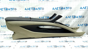 Central console armrest and cup holders Lincoln MKZ 13-16 beige leather, scratches, broken fastening, fractures