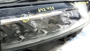 Front right headlight complete Nissan Rogue 21-23 LED SL, SV, Japan built, broken housing and mounts, cracks on glass, sand