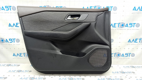Door trim card front left Nissan Rogue 21-23 Japan built black with gray insert cloth, armrest leather, brown top, scratches