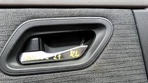 Door trim card rear left Nissan Rogue 21-23 Japan built black with gray insert cloth, armrest leather, brown top, scratches
