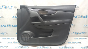 Door trim card front right Nissan Rogue 14-20 black, graphite insert plastic, armrest leather, scratches