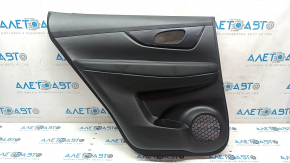 Door trim card rear left Nissan Rogue 14-20 black, graphite insert plastic, armrest leather, scratches