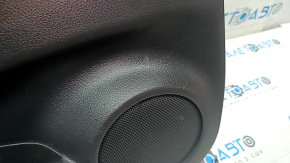 Door trim card rear left Nissan Rogue 14-20 black, graphite insert plastic, armrest leather, scratches