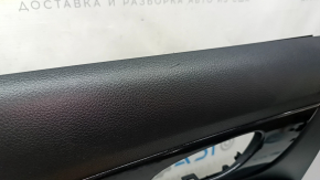 Door trim card rear left Nissan Rogue 14-20 black, graphite insert plastic, armrest leather, scratches