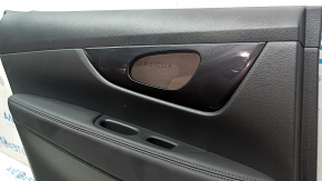 Door trim card rear left Nissan Rogue 14-20 black, graphite insert plastic, armrest leather, scratches