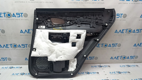 Door trim card rear left Nissan Rogue 14-20 black, graphite insert plastic, armrest leather, scratches