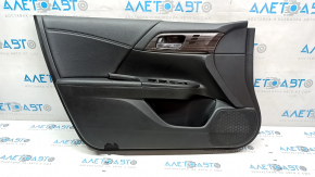 Door trim card front left Honda Accord 13-17 leather black, with seat memory, wood trim, without plug