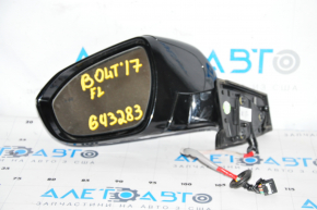 Side mirror left Chevrolet Bolt 17-19 12 pins, black with chrome molding, with camera, turn signal, BSM, scratches, bump on molding