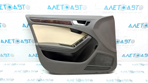 Door trim card front left Audi A4 B8 13-16 rest, brown, under memory seat, with beige insert leather, armrest leather, molding under wood, sedan
