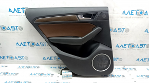 Door trim card rear left Audi Q5 8R 09-17 black with brown insert, rubber armrest, molding under wood gloss, Bang and Olufsen, scuffed