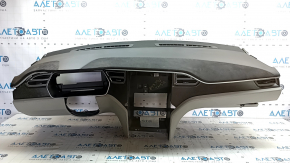 Torpedo front panel with AIRBAG Tesla Model S 12-20 leather black + suede, with gray overlays, cracked chrome molding