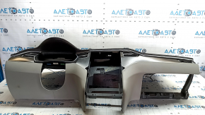 Torpedo front panel with AIRBAG Tesla Model S 12-20 leather black + suede, with gray overlays, cracked chrome molding