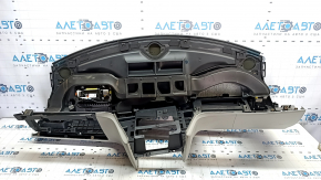 Torpedo front panel with AIRBAG Tesla Model S 12-20 leather black + suede, with gray overlays, cracked chrome molding