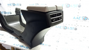 Central console, armrest and cup holders Tesla Model S 12-15 pre-restored, black leather, carbon fiber insert, gray armrest, dry-cleanable, non-factory holes