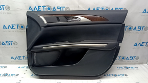 Door trim card front right Lincoln MKZ 13-16 black leather, armrest leather, insert wood gloss, cracked molding