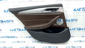 Door trim card rear left BMW 5 G30 17-23 leather dark brown, molding gray rhombus, without speaker grilles, butt