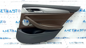 Door trim card rear right BMW 5 G30 17-23 leather dark brown, molding gray rhombus, without speaker grilles
