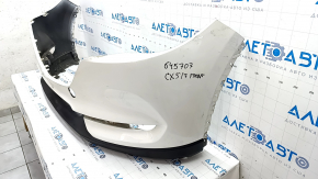 Front bumper bare Mazda CX-5 17- white, torn, dented, scratches, broken fasteners