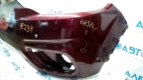 Bare front bumper upper part Jeep Cherokee KL 19-21 red PRV, for parking sensors, without plug towing hook, broken mount, torn mount, non-factory holes, scratches