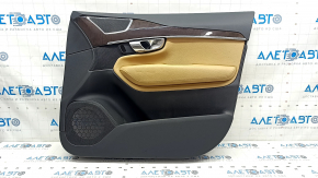 Door trim card front right Volvo XC90 16-22 leather black, beige insert, beige armrest, bumps, scratches, broken fastening