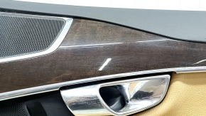 Door trim card front right Volvo XC90 16-22 leather black, beige insert, beige armrest, bumps, scratches, broken fastening