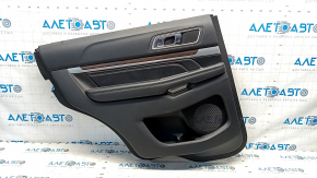 Door trim card rear left Ford Explorer 16-19 rest, black leather, black leather armrest, wood trim