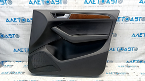 Door trim card front right Audi Q5 8R 13-17 rest, black leather, black leather armrest, wood trim, torn leather, crack in fastening