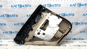 Door trim card rear right Nissan Rogue 14-20 beige with black insert plastic, molding graphite gloss, armrest leather
