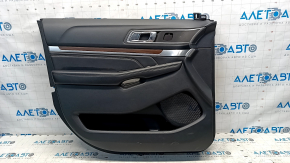Door trim card front left Ford Explorer 16-19 rest, black leather, black leather armrest, wood trim