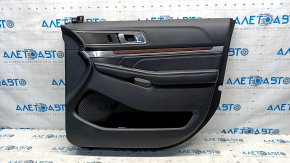 Door trim card front right Ford Explorer 16-19 rest, black leather, black leather armrest, wood trim