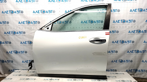 Door assembly front left Nissan Rogue 14-20 Keyless, white QAK, missing upper chrome molding, dented