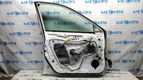 Door assembly front left Nissan Rogue 14-20 Keyless, white QAK, missing upper chrome molding, dented