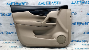 Door trim card front left Nissan Rogue 17-20 beige with black insert plastic, armrest leather, molding graphite gloss
