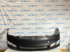 Front bumper assembly Tesla Model S 12-15 pre-rest, for facelift, scratches, dented, central molding peeled chrome, crack