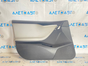 Door trim card front left Tesla Model S 12-15 pre-rest black, with gray insert, scuffs, bumps on chrome, needs cleaning