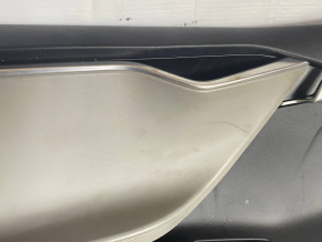 Door trim card front left Tesla Model S 12-15 pre-rest black, with gray insert, scuffs, bumps on chrome, needs cleaning